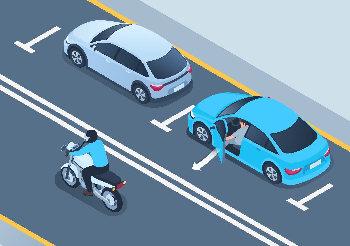 DMV Permit Car Parking - After successfully parallel parking, what should you consider before opening a door on the road side of your vehicle?